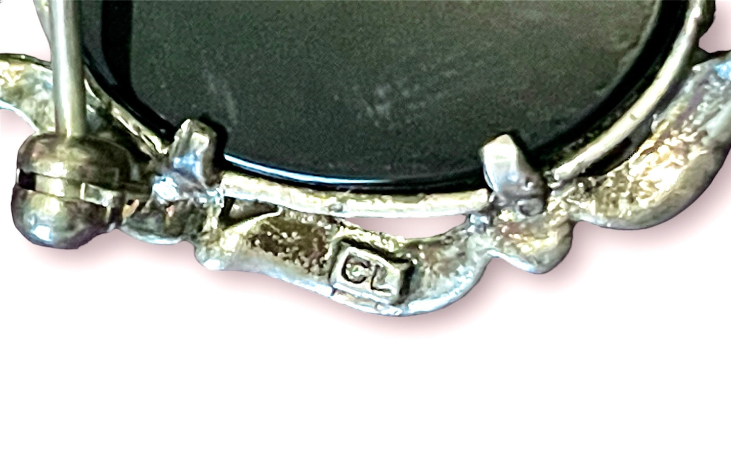 Sterling Silver Cameo & Marcasite Mother of Pearl & Onyx Necklace