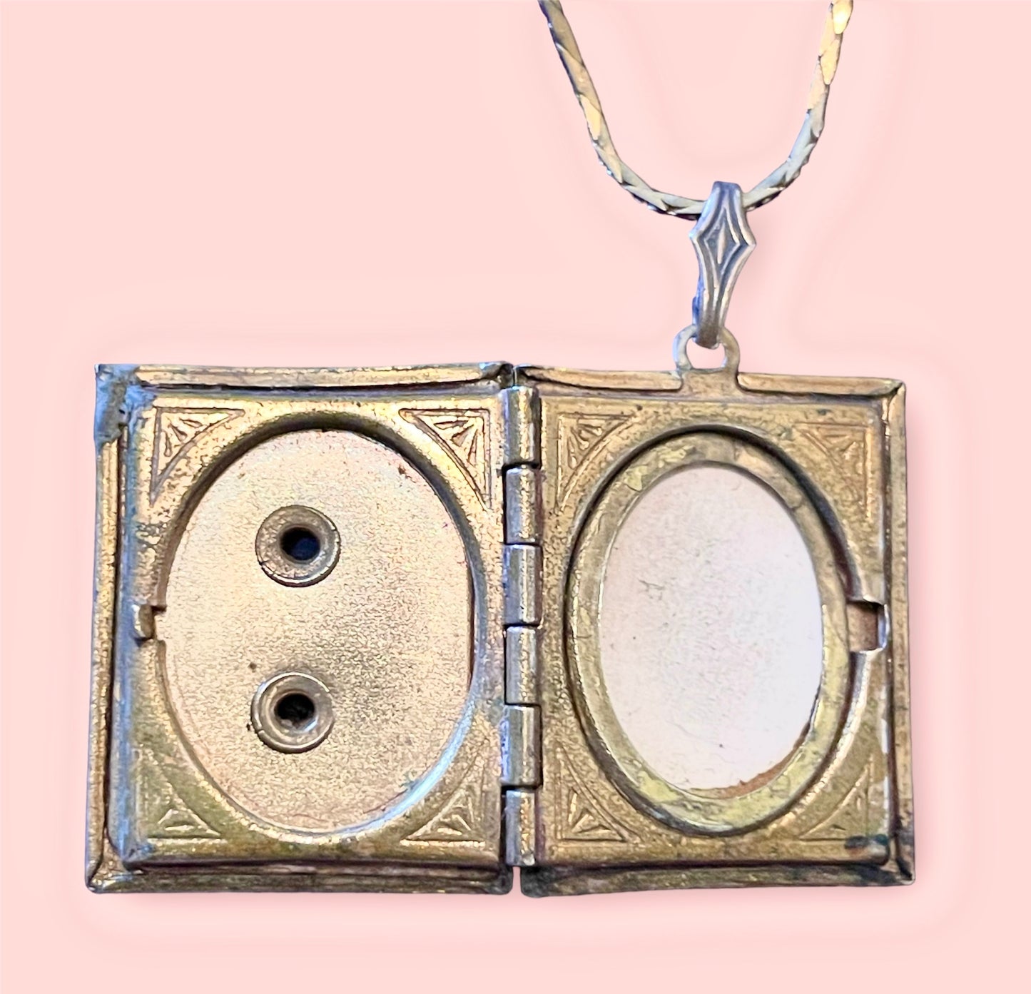 Mother of Pearl & Black Glass Cameo Book Locket Vintage Necklace