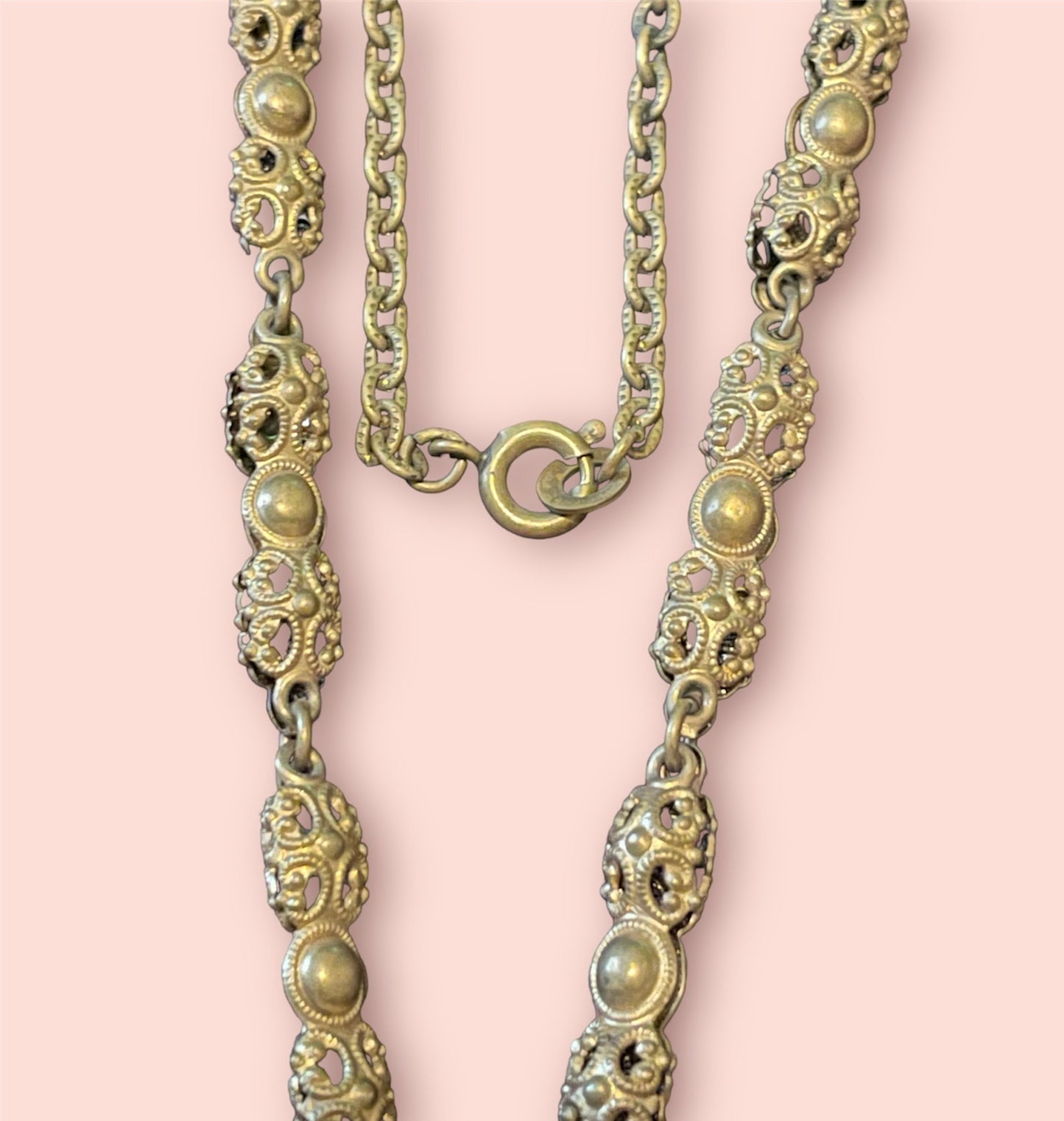 West German Vintage Limogé Courting Couple Brass Filigree Cameo Necklace & Earring Set