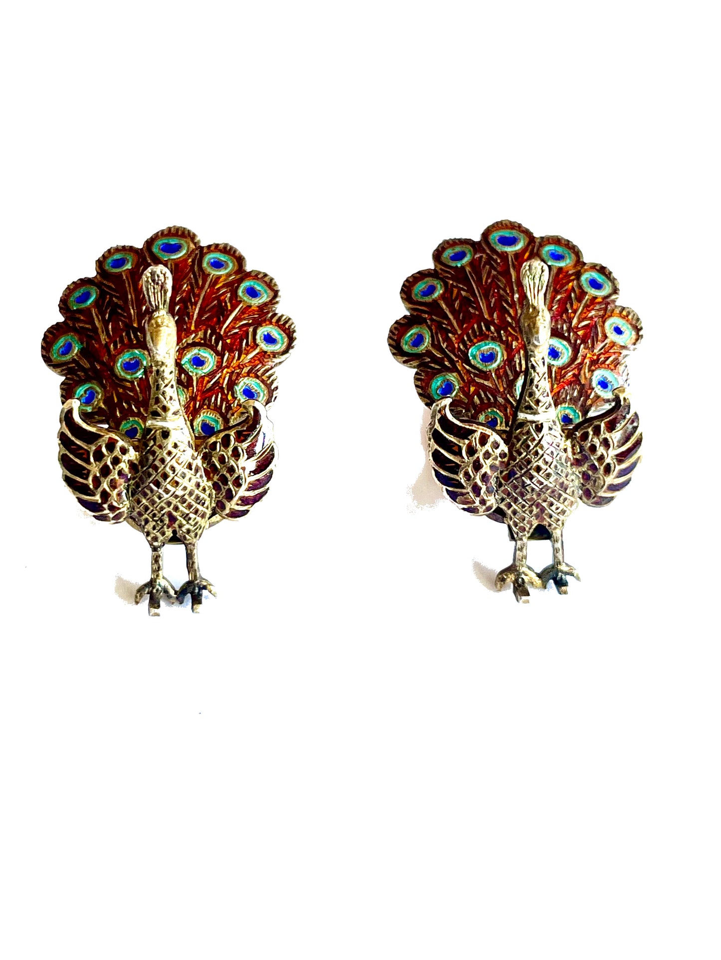 Siam Sterling Red & Blue Cloisonné Enamel Vermielle Brooch & Earring Set