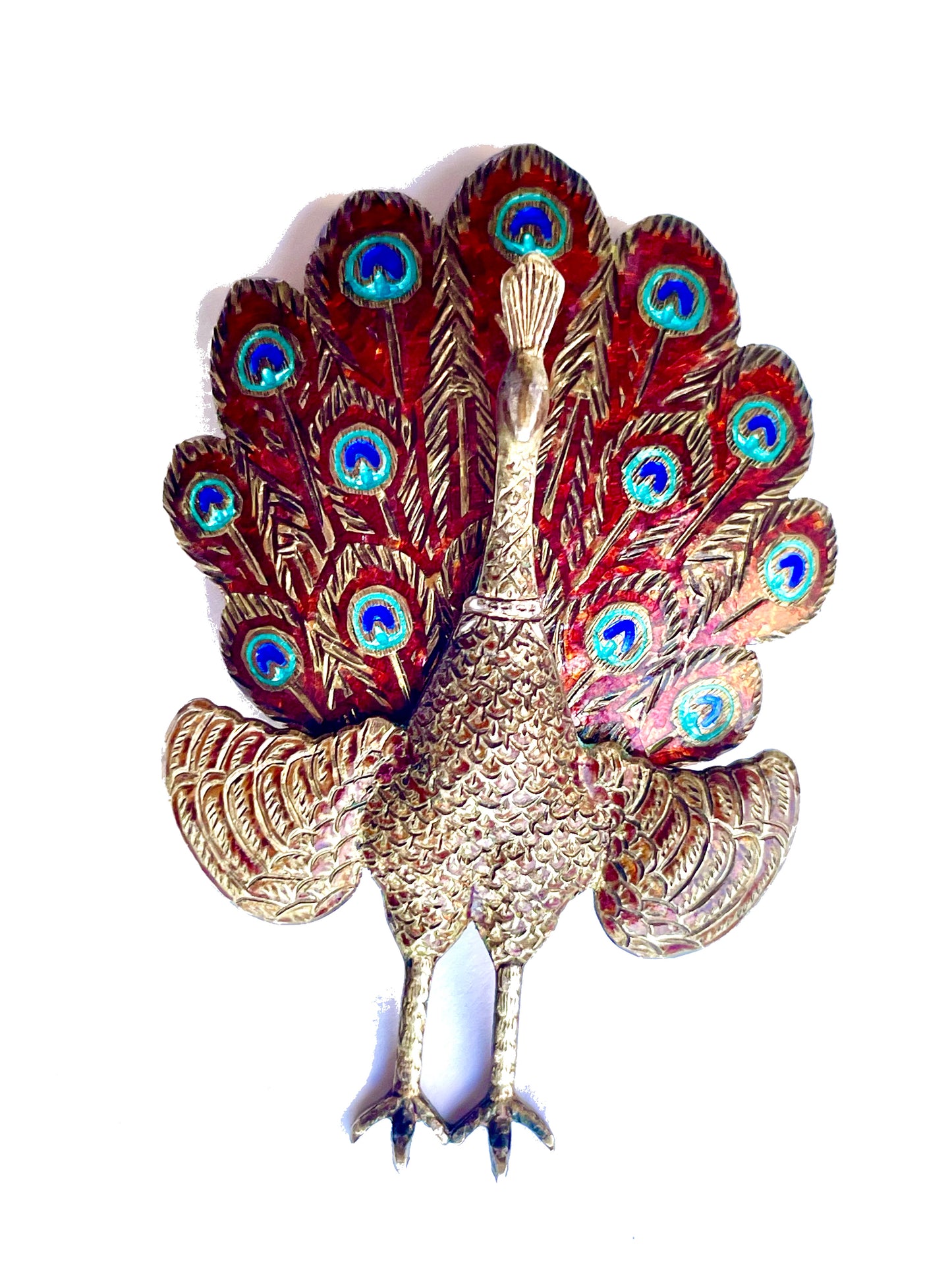 Siam Sterling Red & Blue Cloisonné Enamel Vermielle Brooch & Earring Set