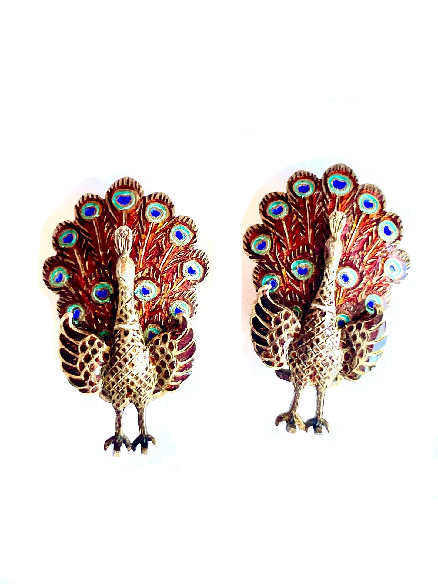 Siam Sterling Red & Blue Cloisonné Enamel Vermielle Brooch & Earring Set