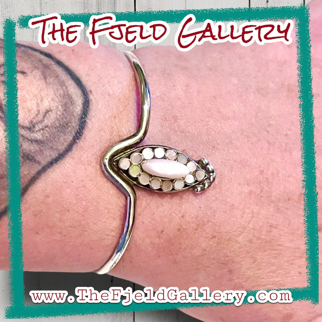 Mother of Pearl & Opal Sterling Silver Cuff Bracelet