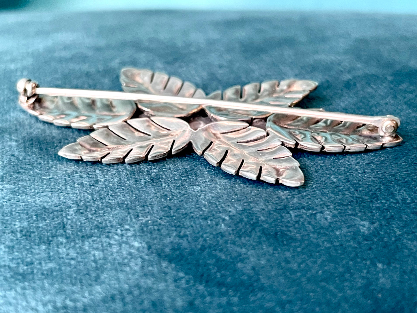 Sterling Silver & Marcasite Flower & Leaves Brooch