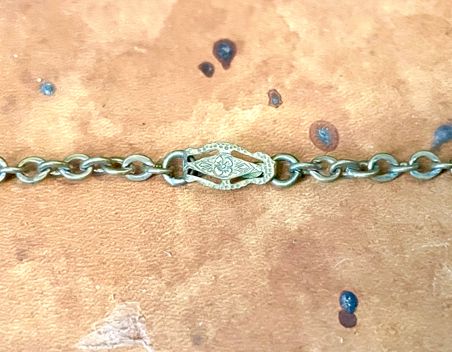 Art Nouveau Ornate Brass Blue & White Art Glass Cameo Locket Necklace