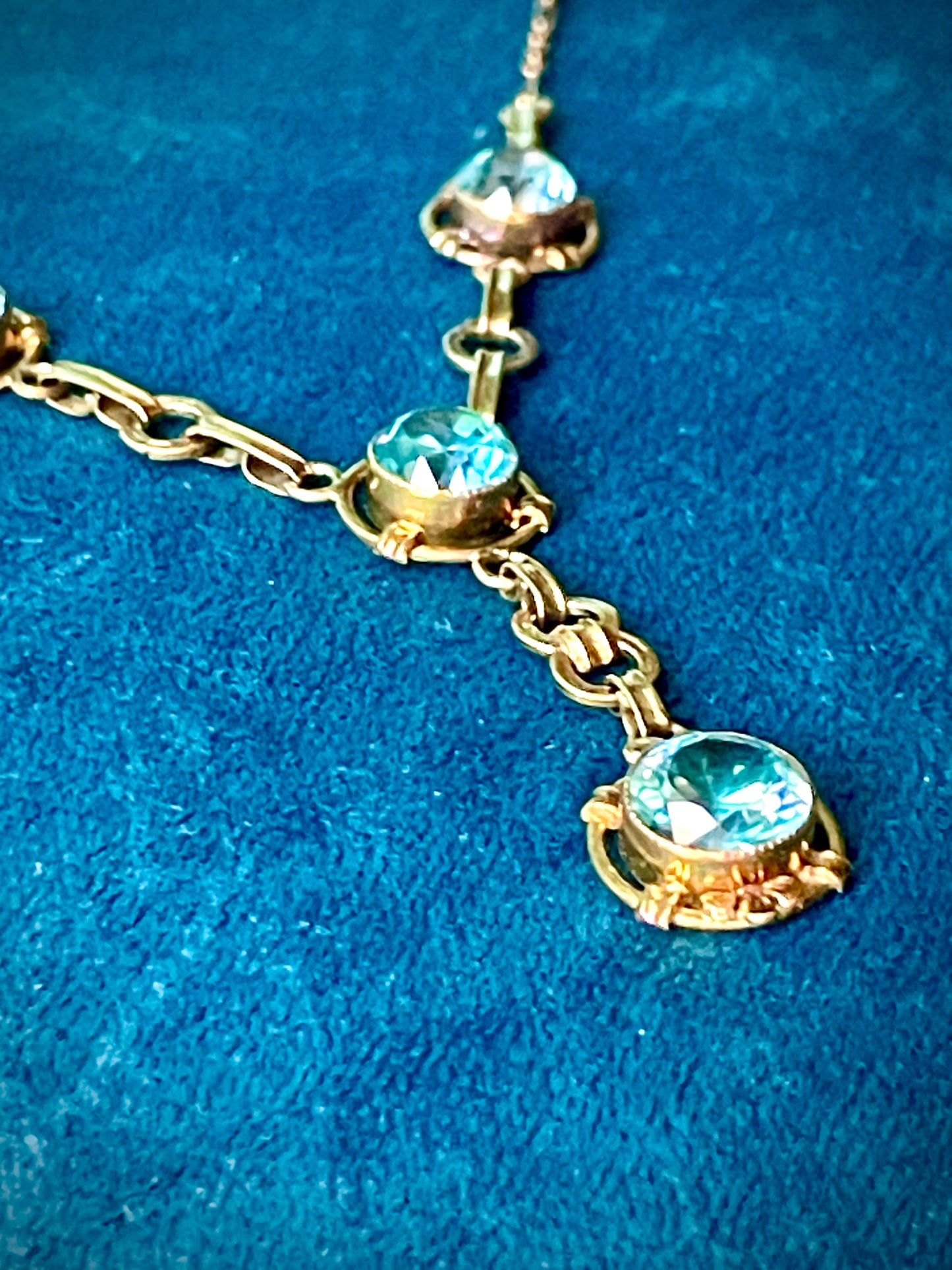12K GF Vermielle Vintage Aquamarine Crystal Y Drop Necklace