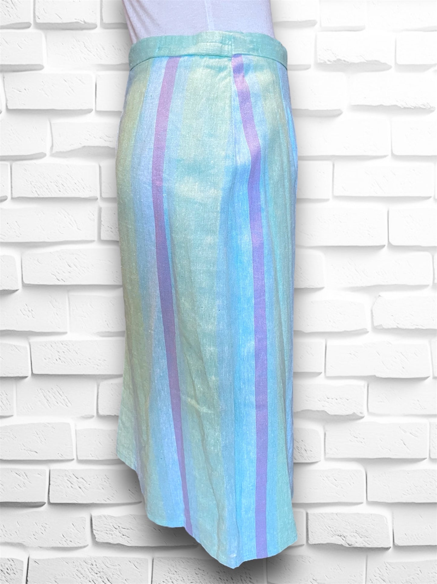 Vintage Turquoise, Green & Purple Pastel Straight Wrap Skirt