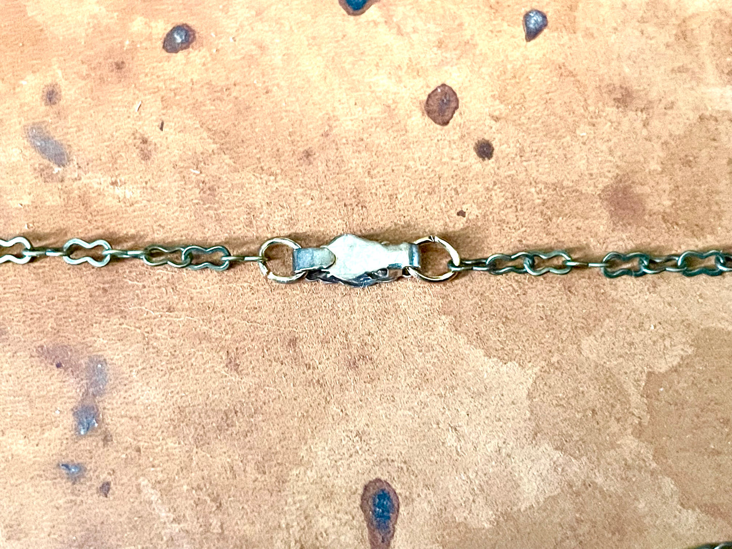 Art Nouveau Brass & Green Enamel Blue Art Glass Cameo Locket Necklace