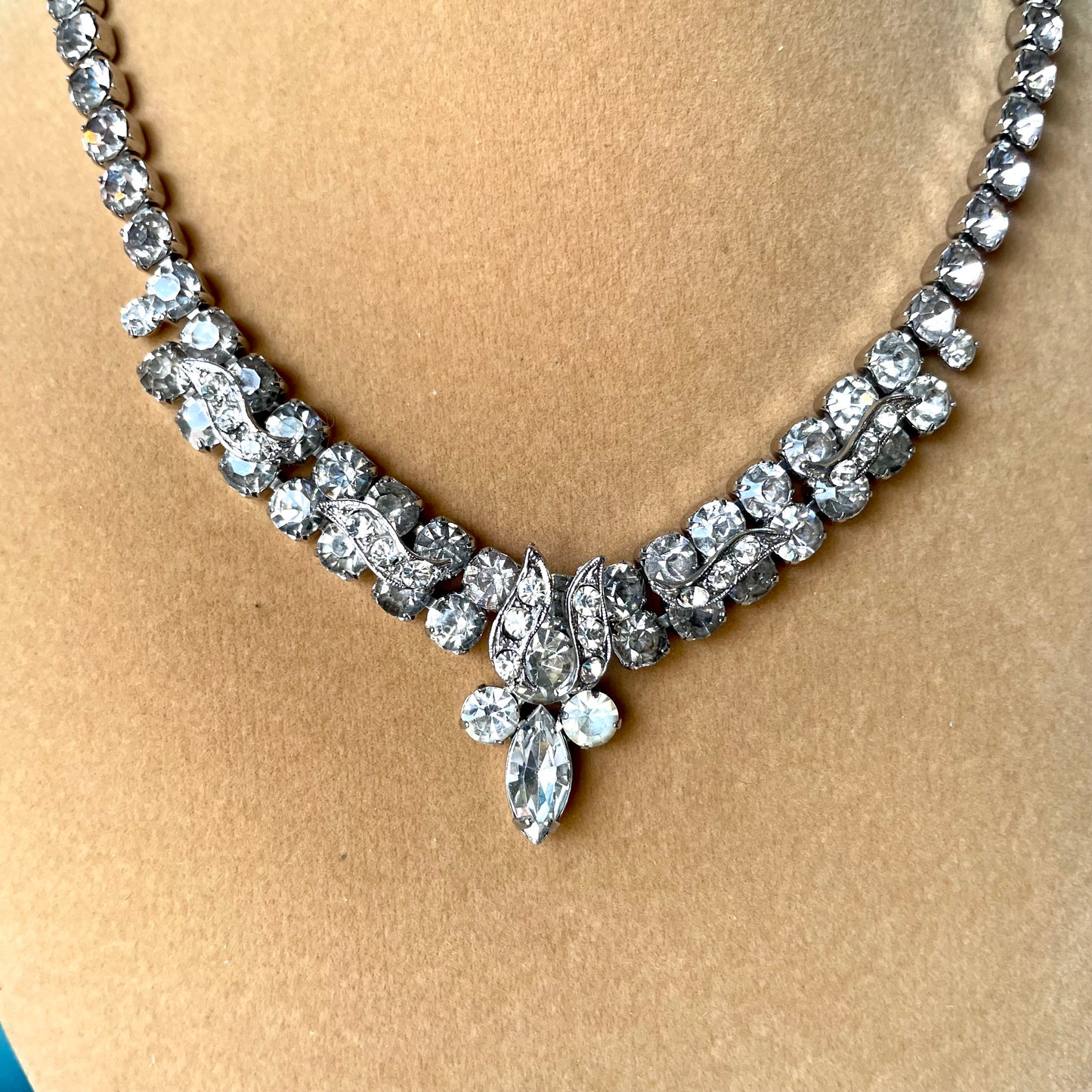 Weiss Designer Crystal Rhinestone Choker Necklace & Kramer Earrings Set