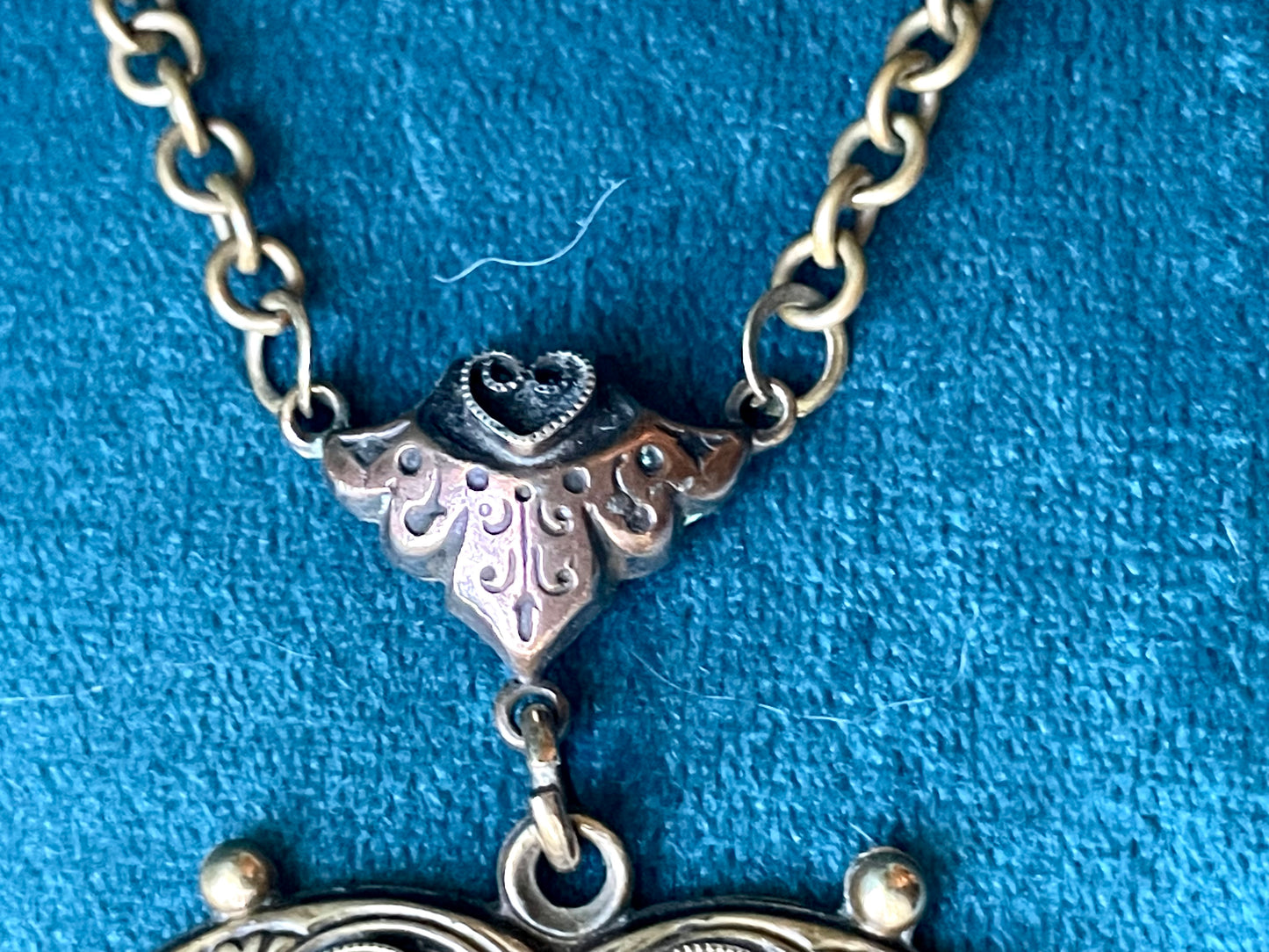Art Nouveau Brass Filigree Heart Shaped Locket Necklace