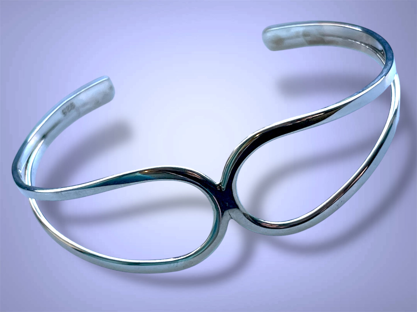 Vintage Solid Sterling Silver Geometric Double Teardrop Cuff Bracelet