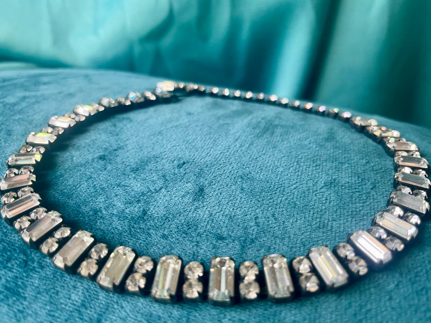 Prong Set Vintage Crystal Black Gunmetal Patina Bridal Choker Necklace