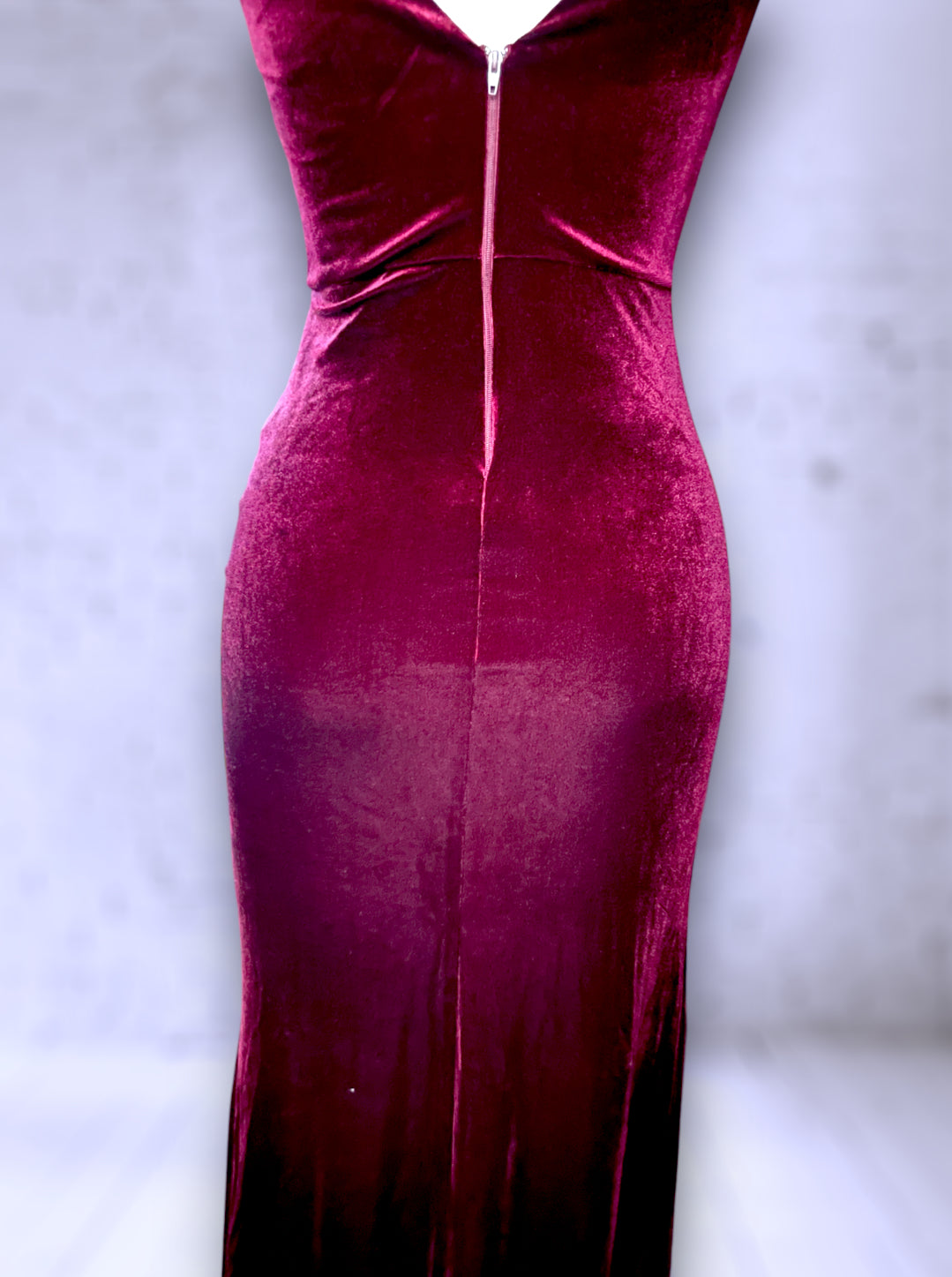 Vintage 1990’s Maroon Red Stretch Velvet Ruched Long Dress