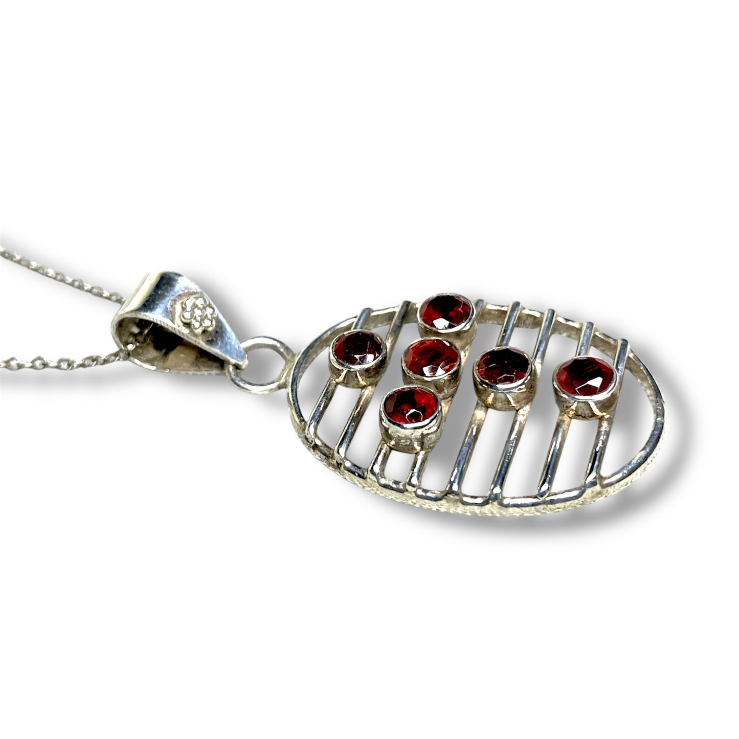 Sterling Silver & Garnet Religious Cross Necklace Pendant