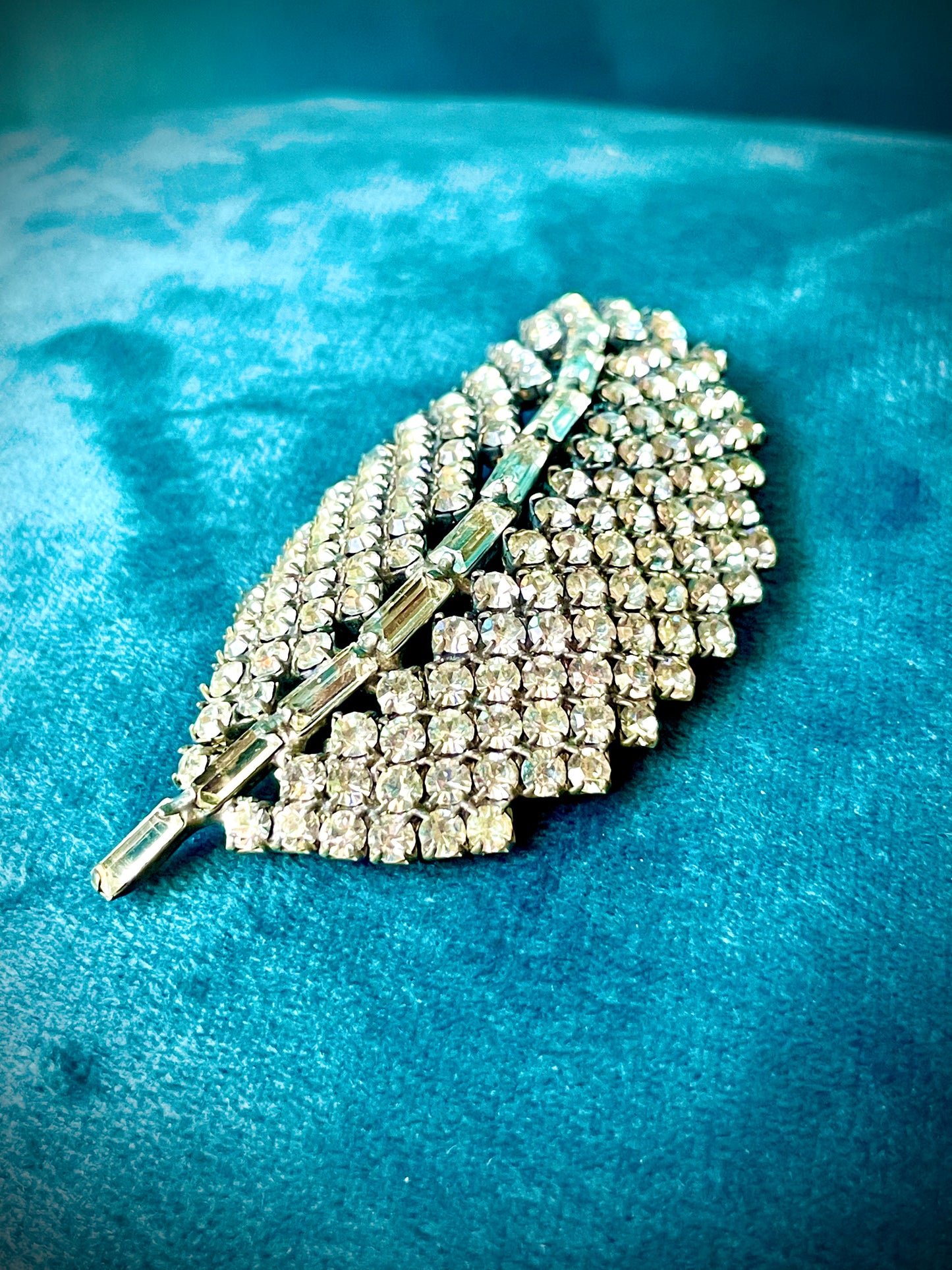 Juliana Vintage Crystal Rhinestone Silver Leaf Brooch