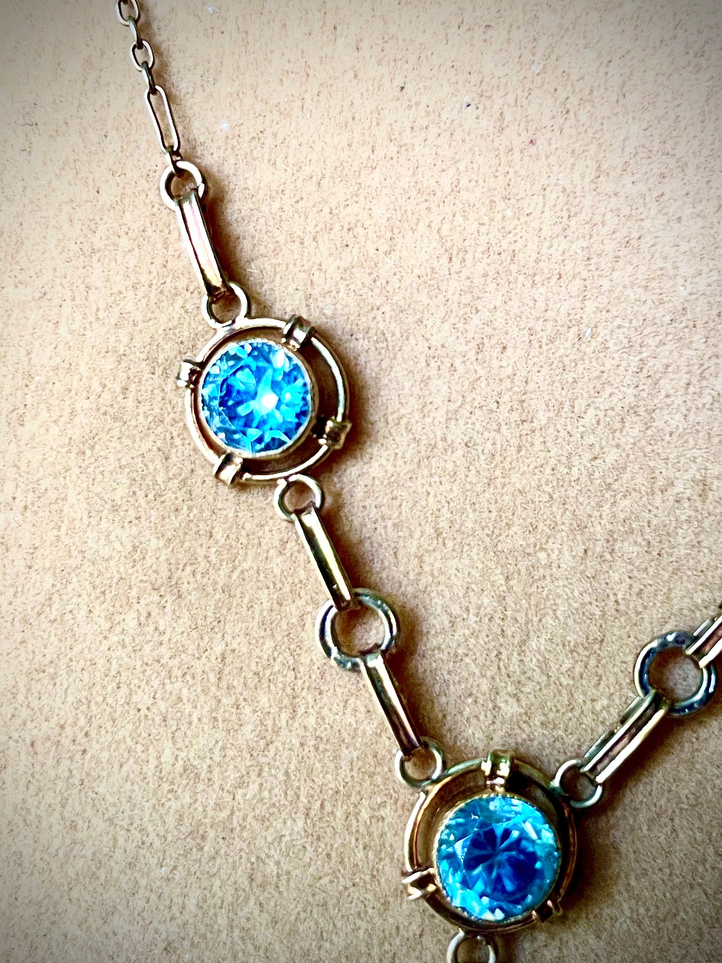 12K GF Vermielle Vintage Aquamarine Crystal Y Drop Necklace