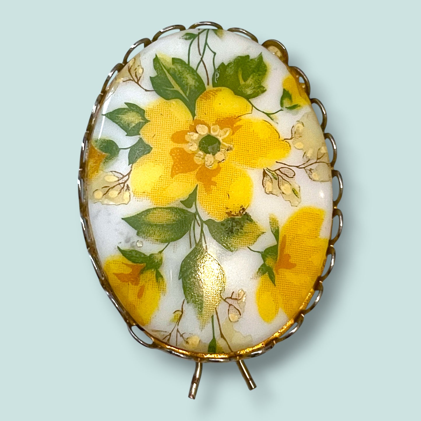 Vintage Yellow Floral Porcelain Limogé Fur Clip