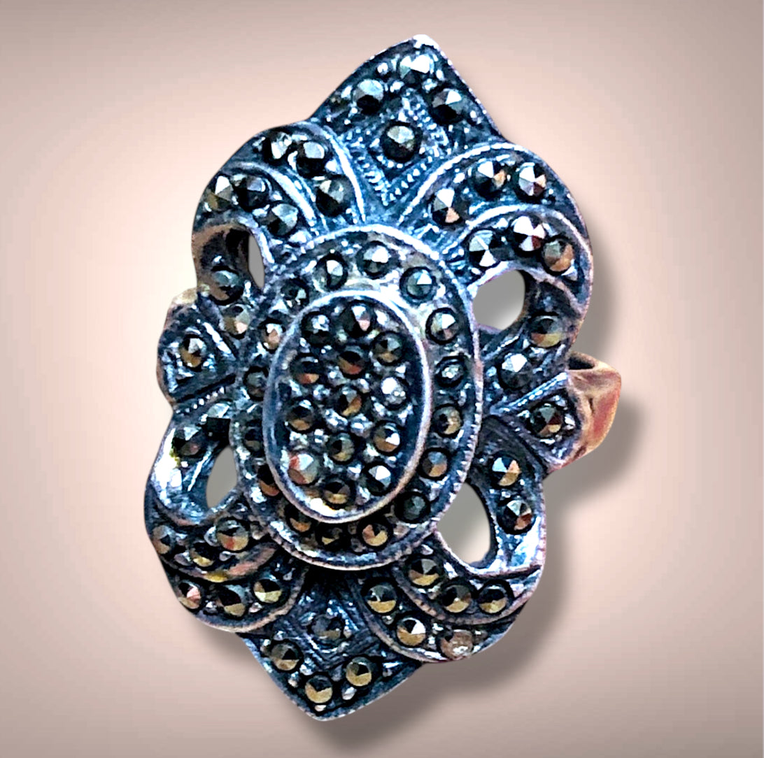 Art Deco Sterling Silver & Marcasite Opulent Flourish Ring