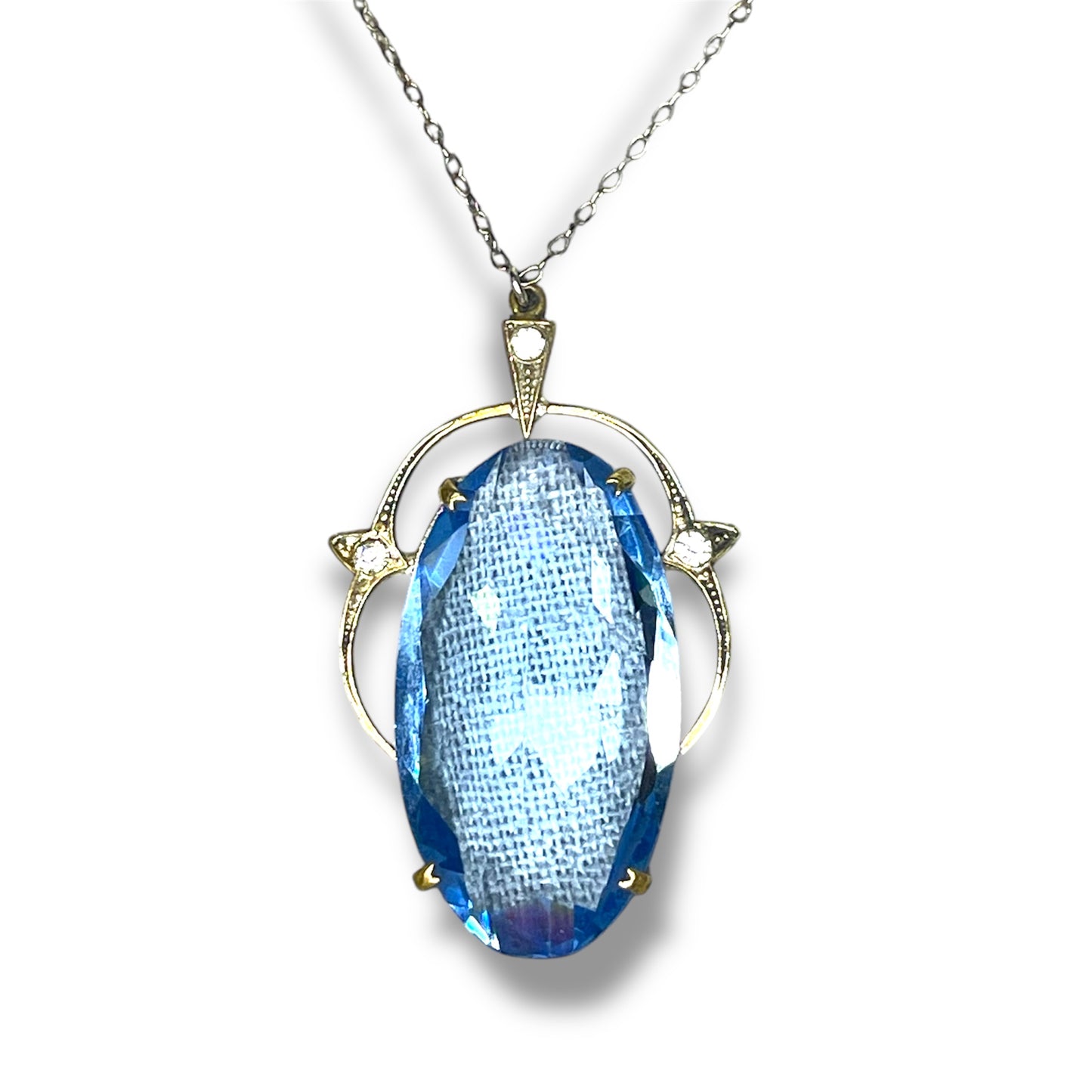 Czechoslovakian Aquamarine Blue Faceted Art Glass & Crystal Rhinestone Necklace