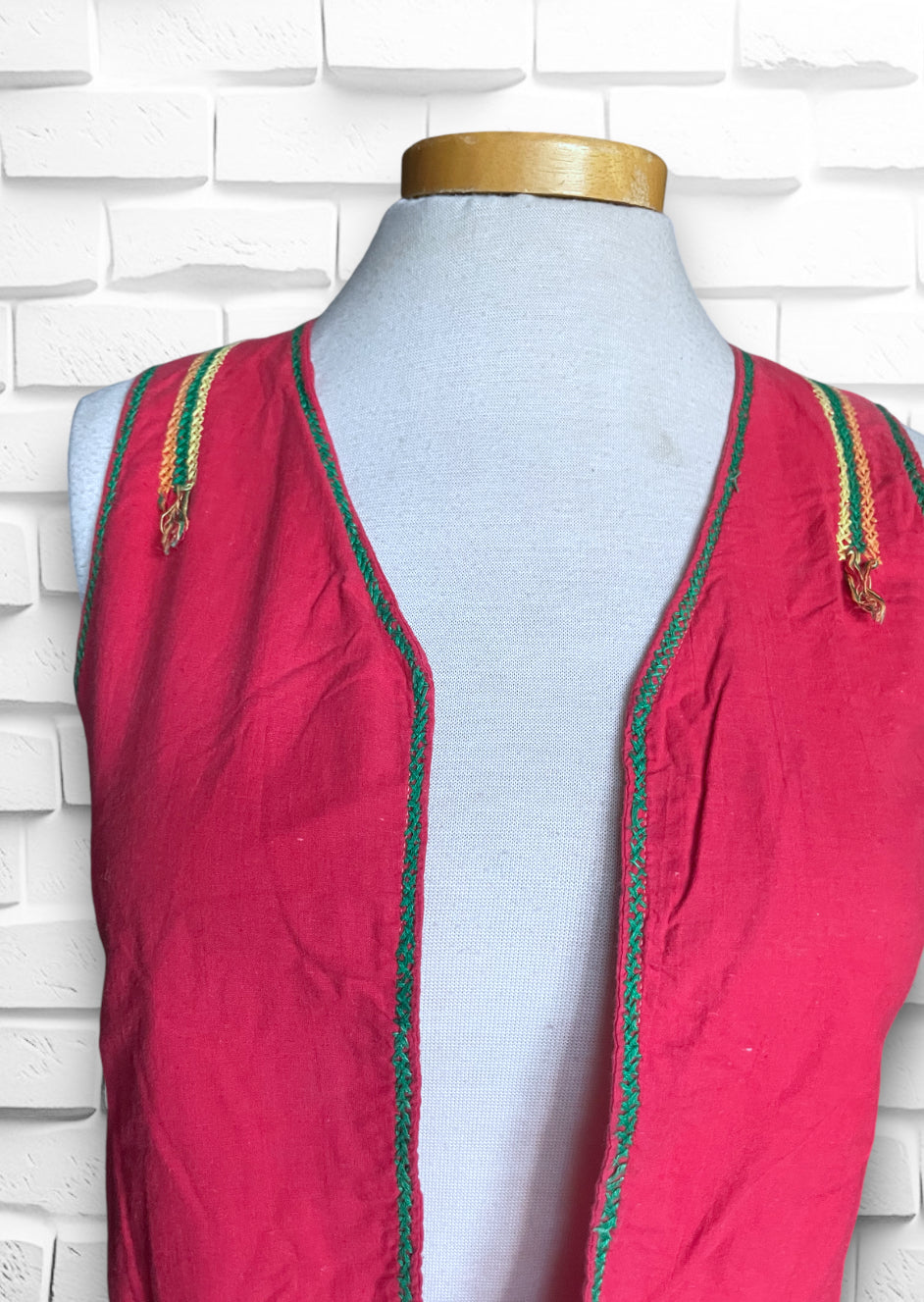 Vintage 1970’s Red Wrap Skirt & Vest with Rainbow Embroidery