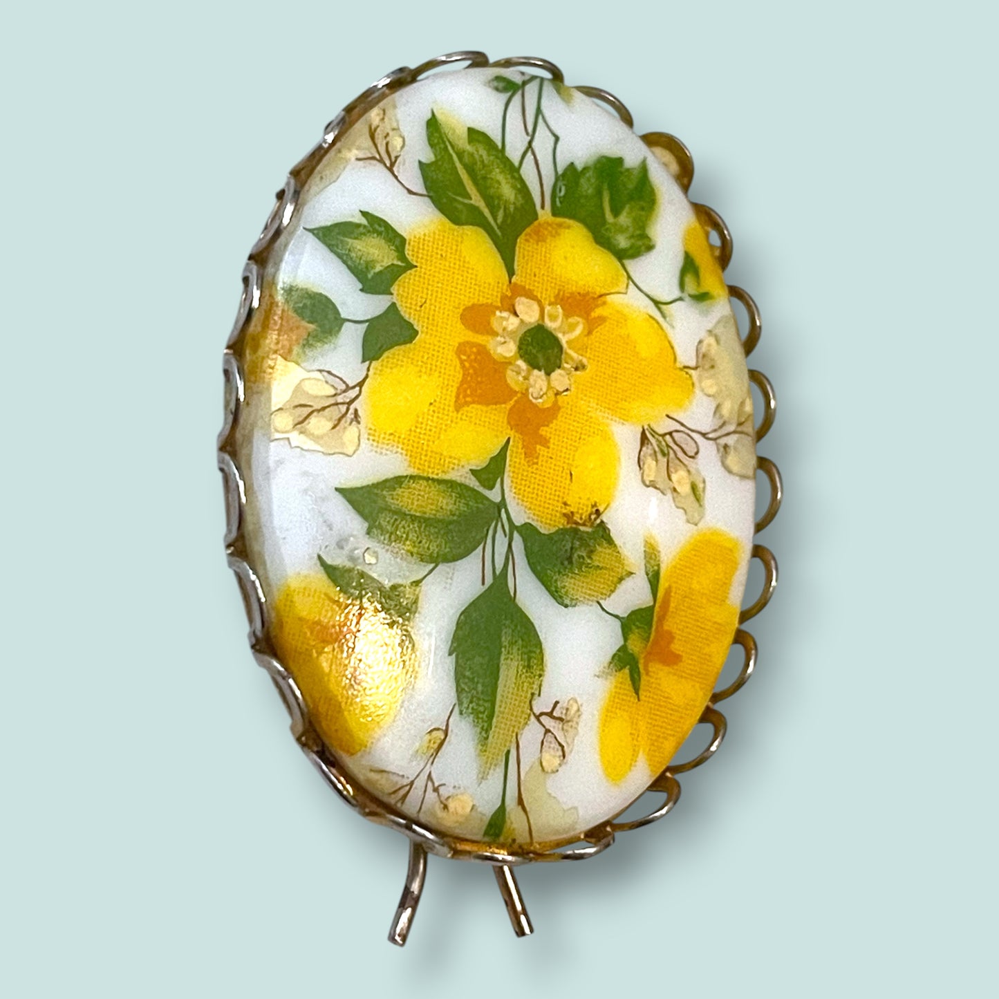 Vintage Yellow Floral Porcelain Limogé Fur Clip