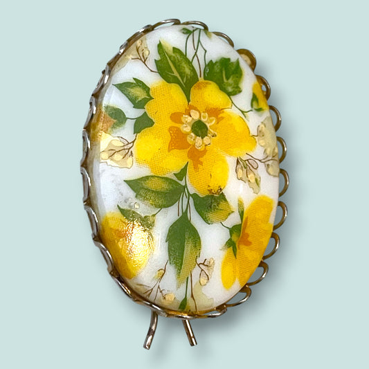 Vintage Yellow Floral Porcelain Limogé Fur Clip