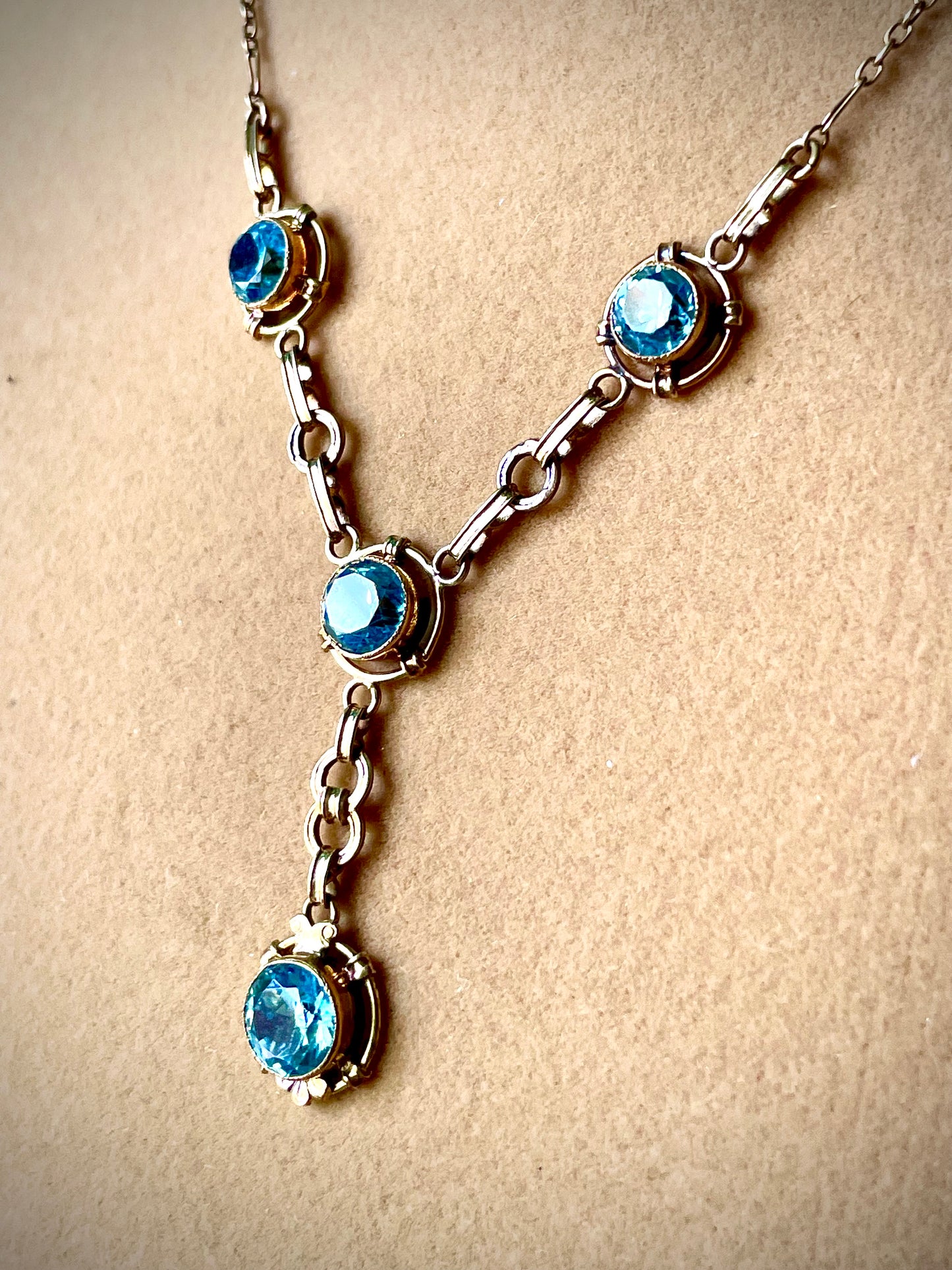 12K GF Vermielle Vintage Aquamarine Crystal Y Drop Necklace