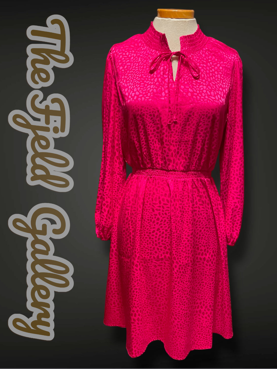 Vintage 1980’s Pink Magenta Shiny Leopard Print Elastic Waist Dress