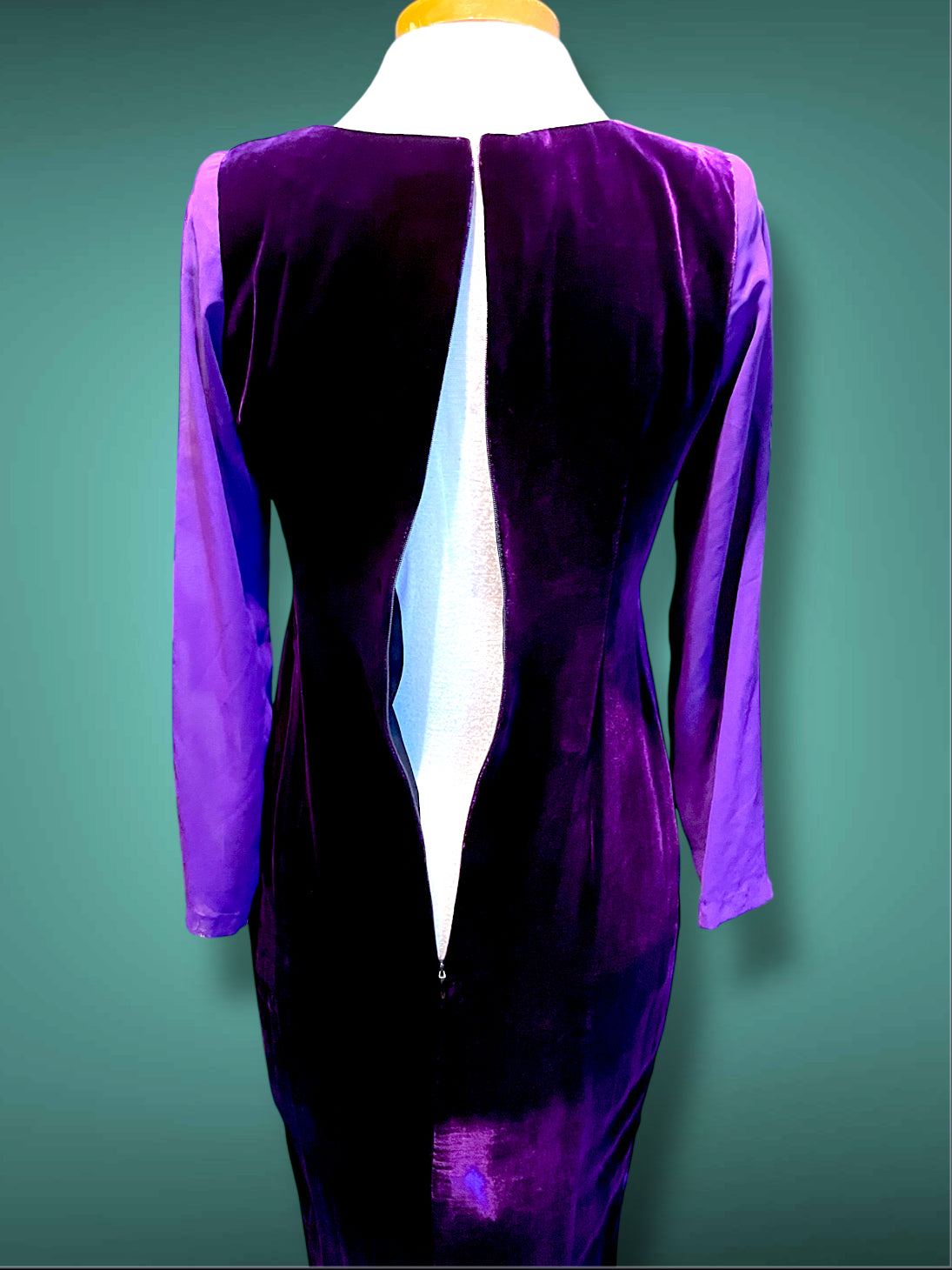 Deep Purple Velvet & Sheer Aurora Borealis Sequin Maxi Gown Dress