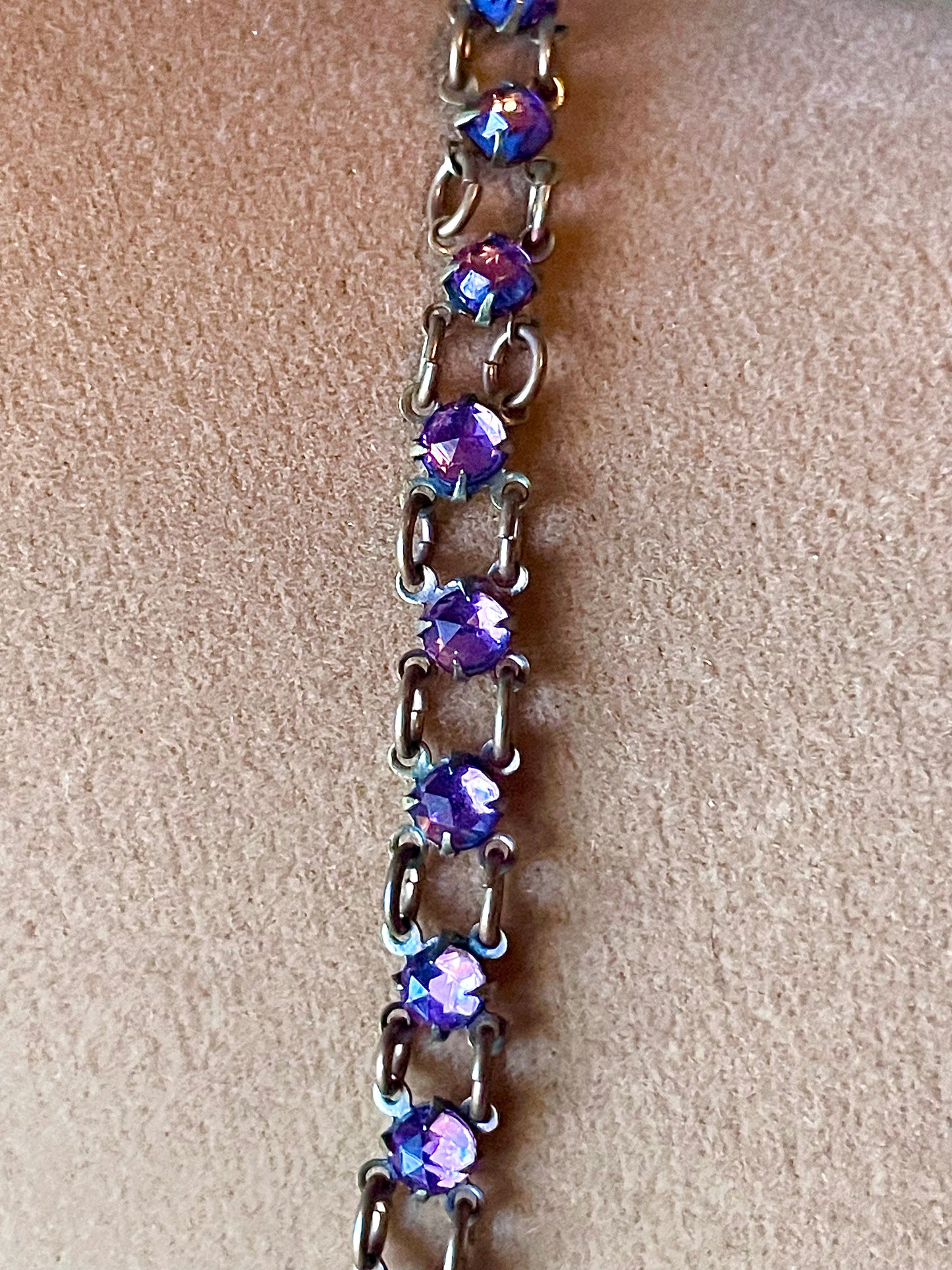 Victorian Book Link Purple Crystal Brass Filigree Choker Necklace