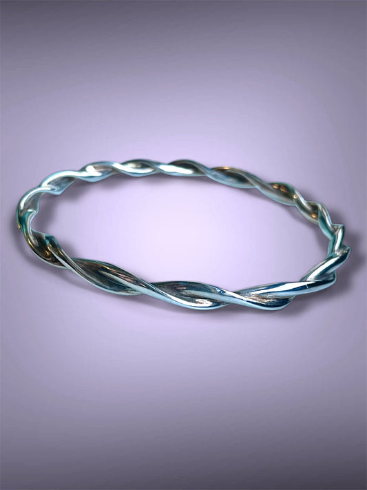 Vintage Mod Century Modern Solid Sterling Silver Twisted Bangle Bracelet