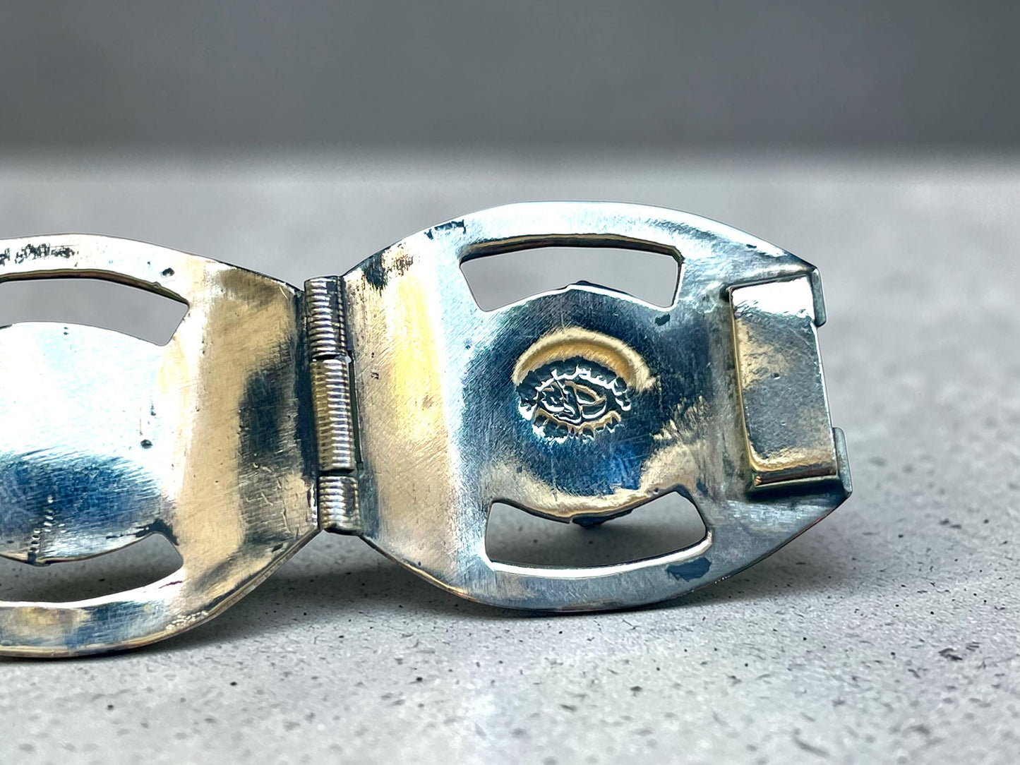 Sterling Pink Dragons Breath Fire Opal Foil Art Glass Taxco Mexico Bracelet