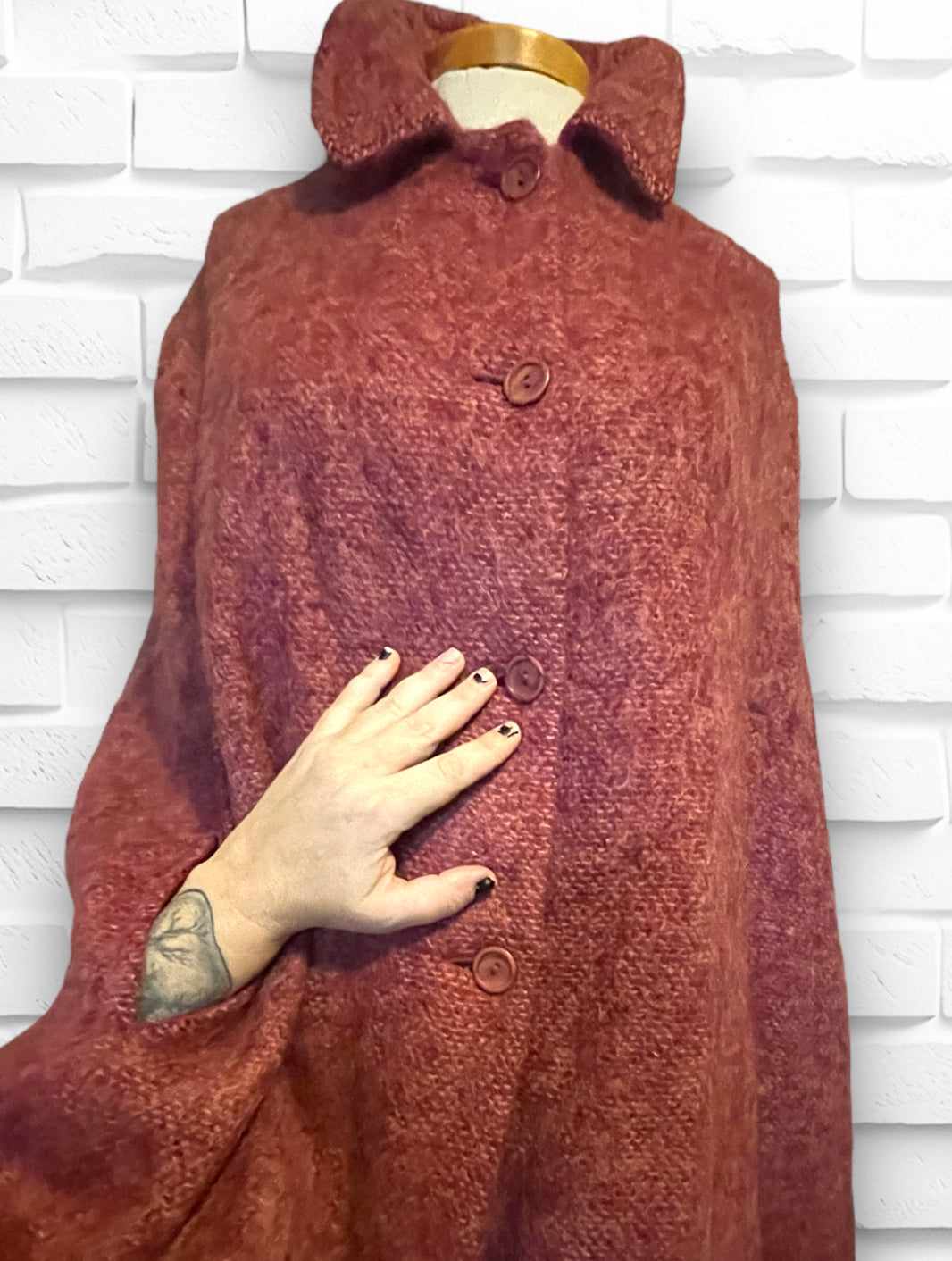 1960’s Mohair Red Pink Button Up Cape