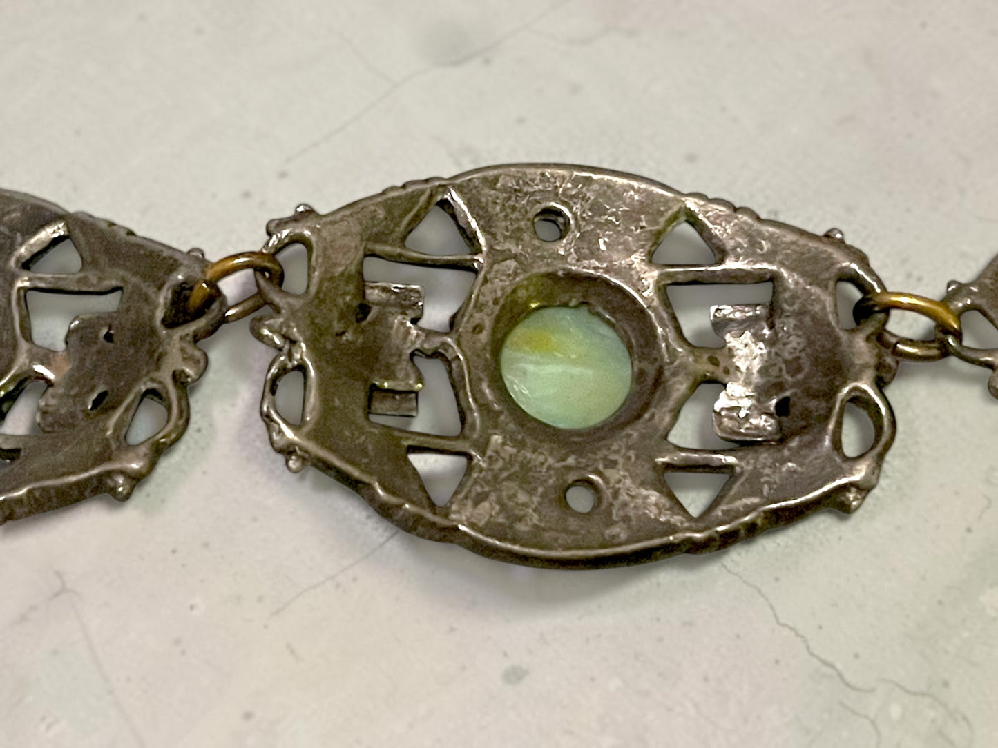 1940’s Southwest Thunderbird Cast Silver Panel Choker Necklace