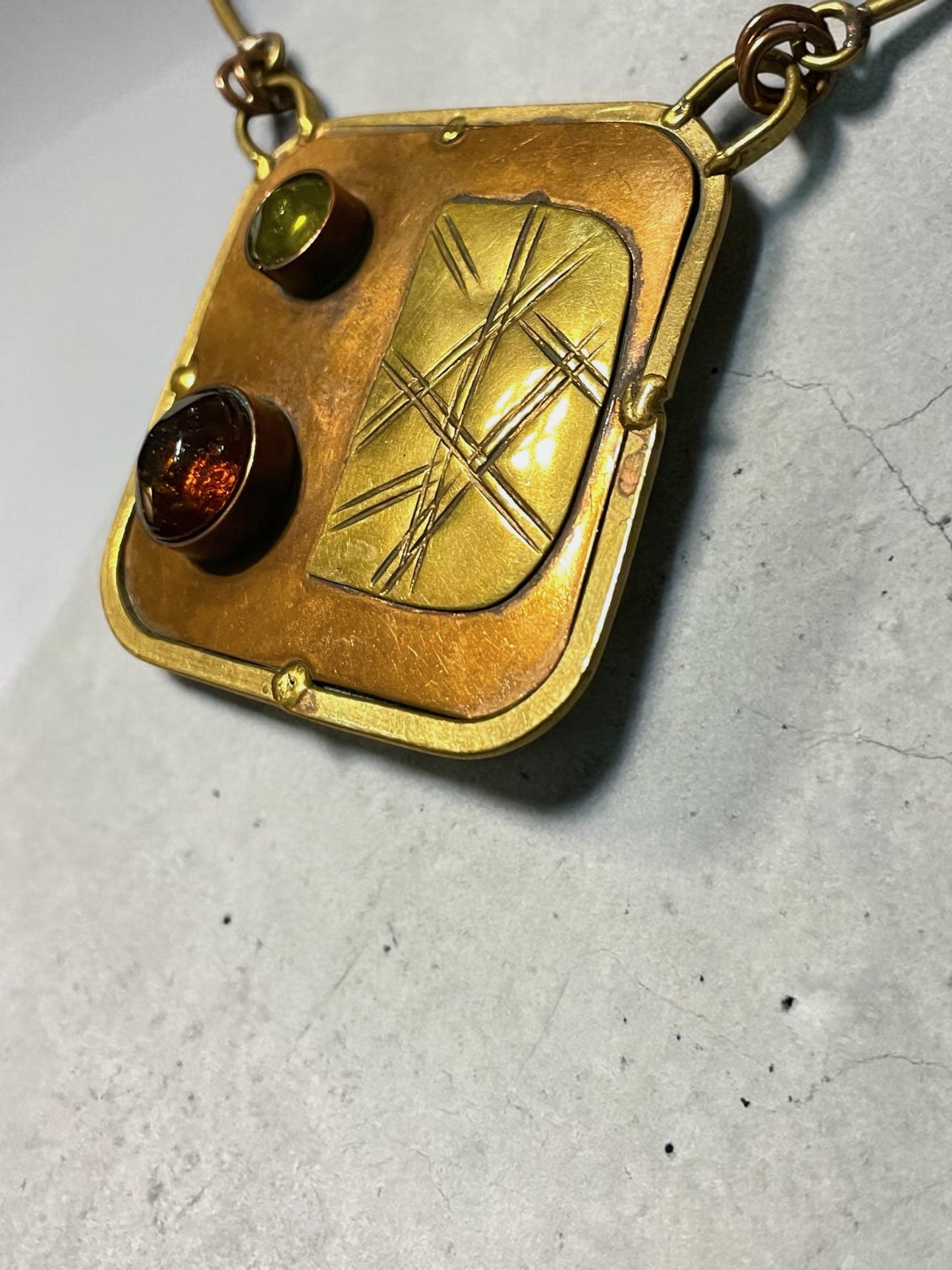 Brutalist Modern Mixed Metal Copper & Brass Mexican Chest Plate Necklace