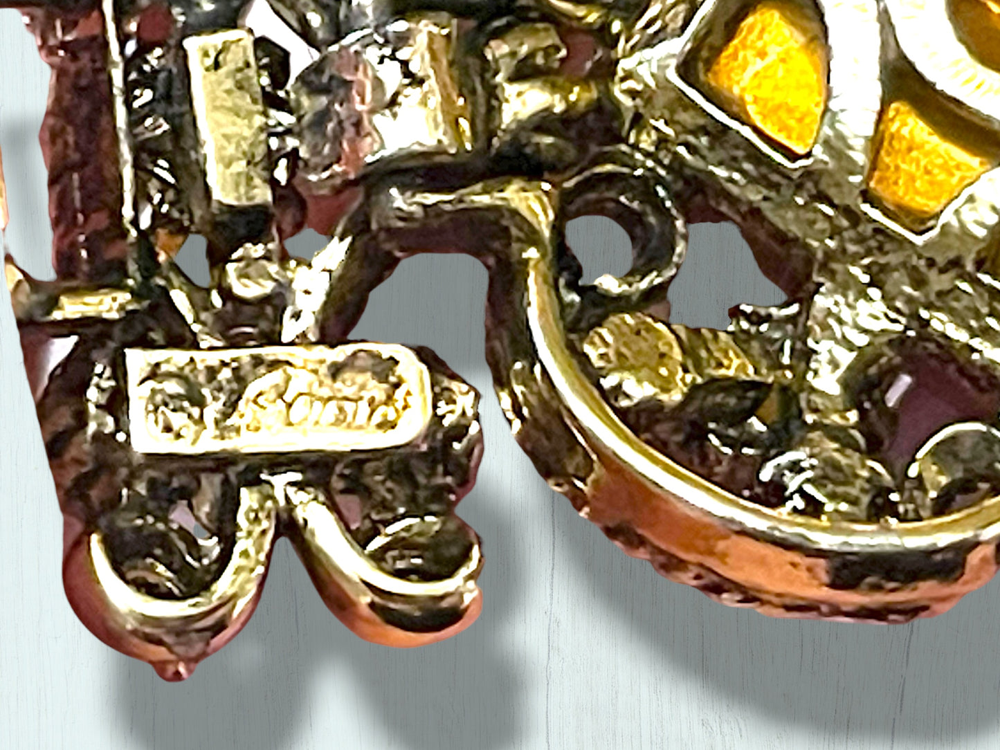 Incredible Vintage Chunky Faceted Amber & Topaz Crystal Designer Bracelet