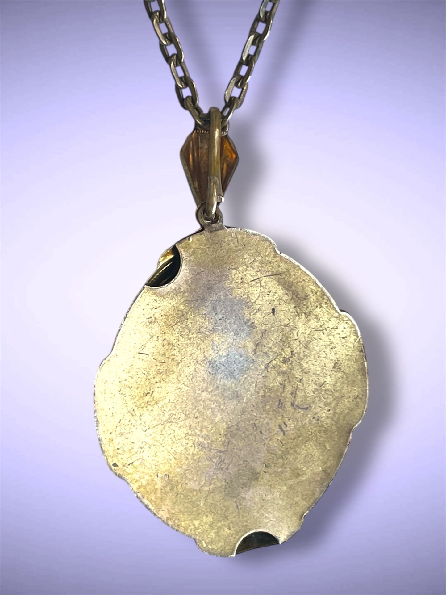 Antique Victorian Gilded Brass Repoussé Hollowwork Black Mourning Cameo Necklace