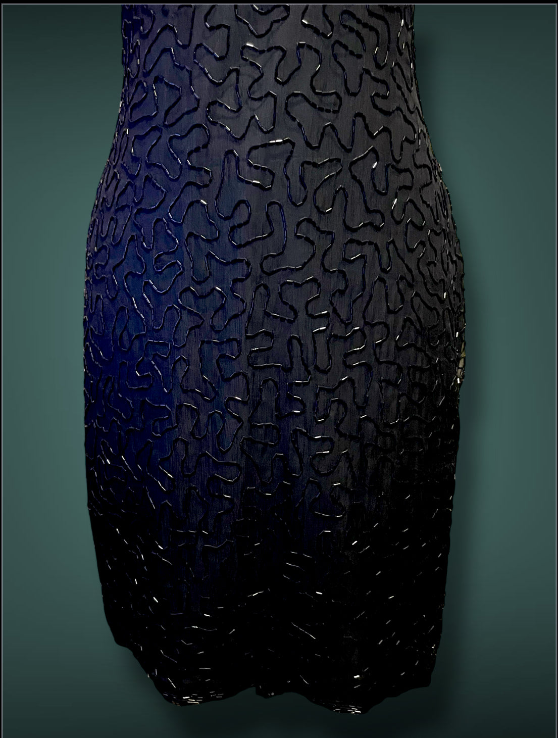 Vintage 1980’s Silk NYE Gold Silver Red & Black Glass Bead Short Dress