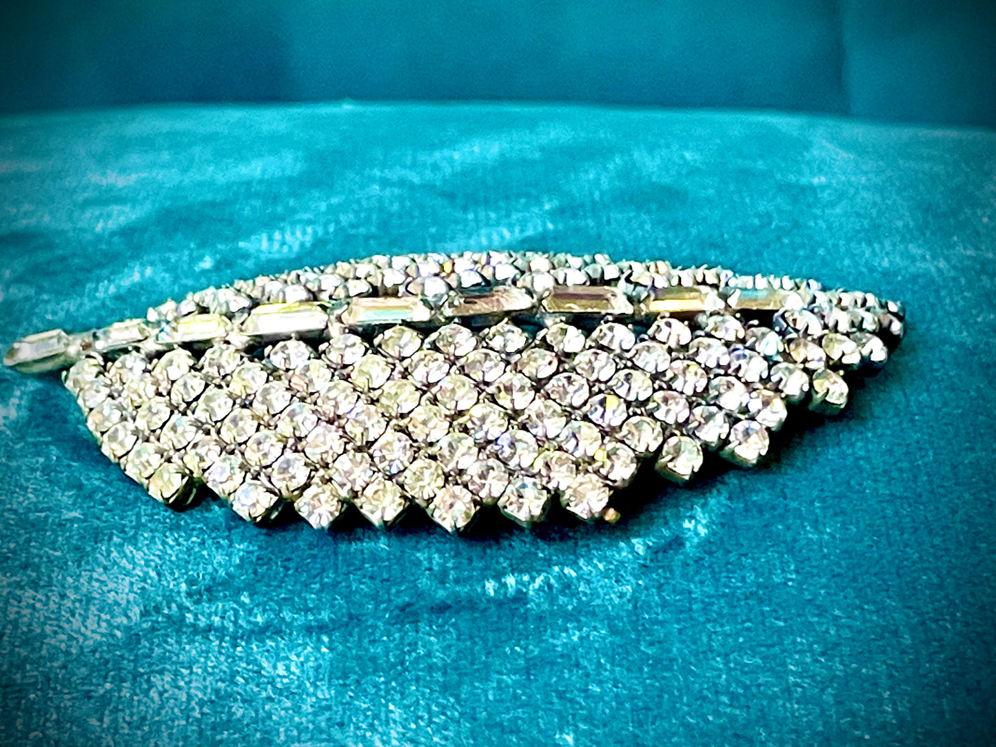 Juliana Vintage Crystal Rhinestone Silver Leaf Brooch