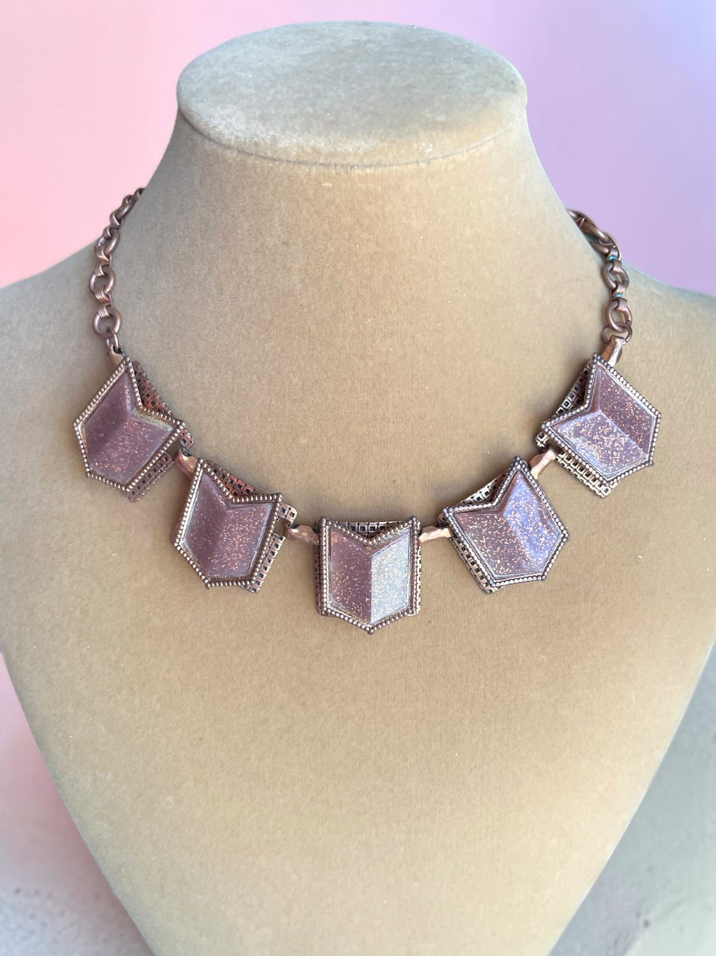 Vintage Copper & Foil Confetti Lucite Choker Necklace