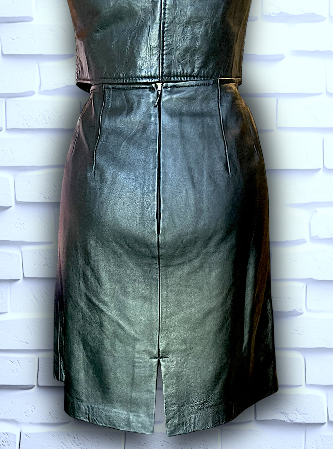 Vintage Black Leather Biker Snap Up Vest & Skirt Set