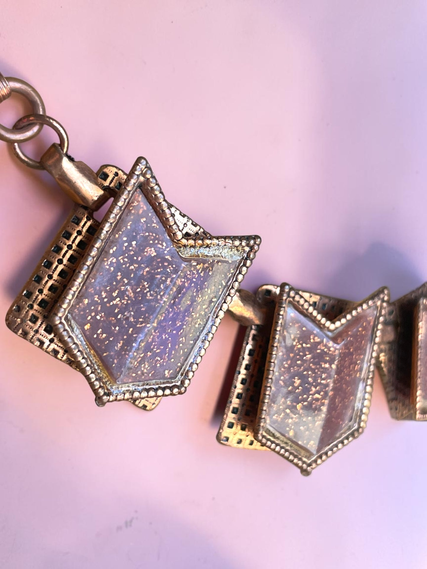 Vintage Copper & Foil Confetti Lucite Choker Necklace