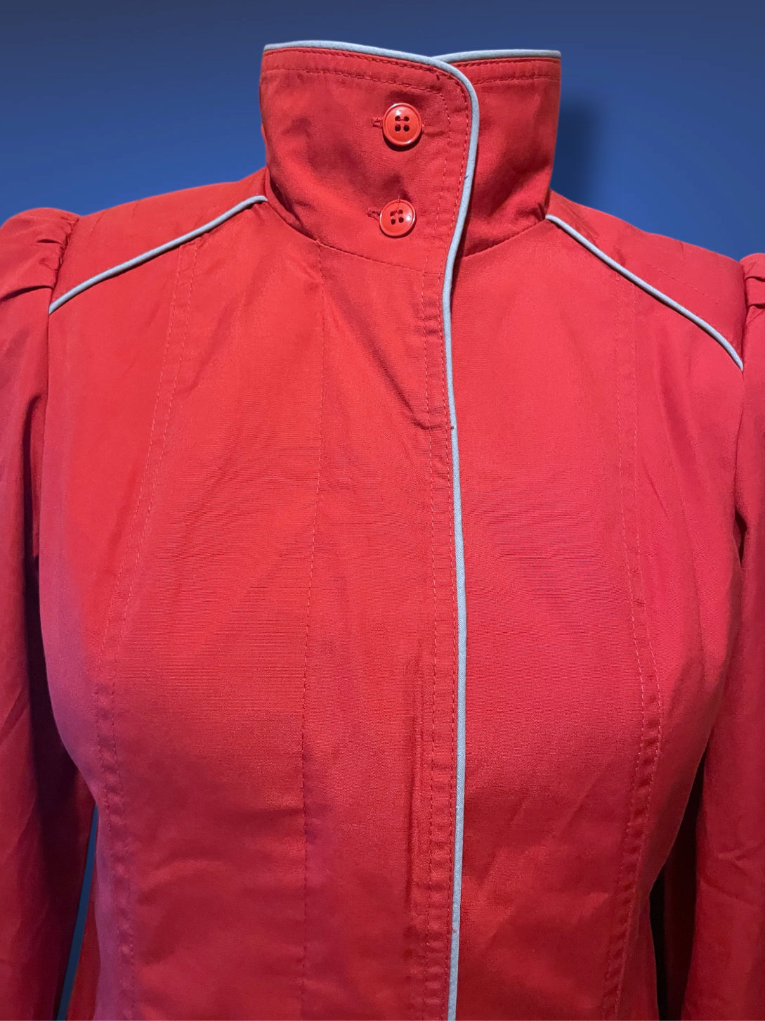 Vintage 1970’s Magenta Pink Long Trench Coat with Grey Piping Mod Detail