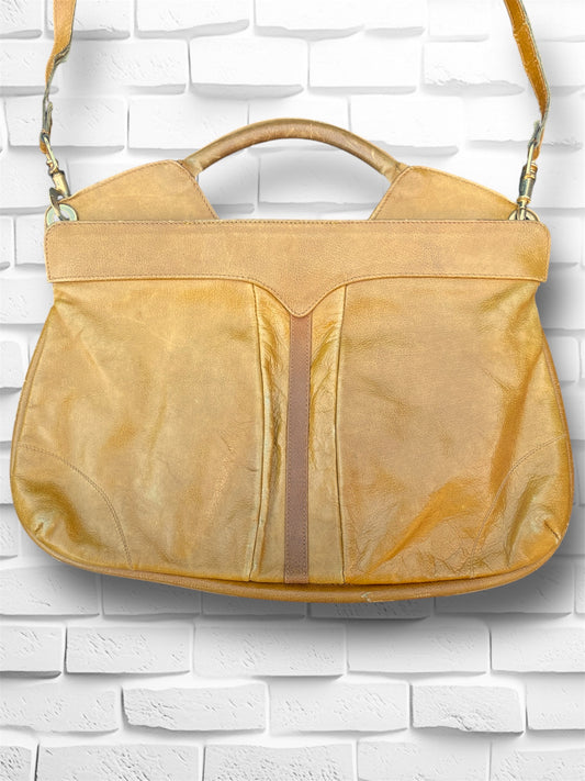 Vintage Tan & Mustard Yellow Leather Convertible Purse Handbag