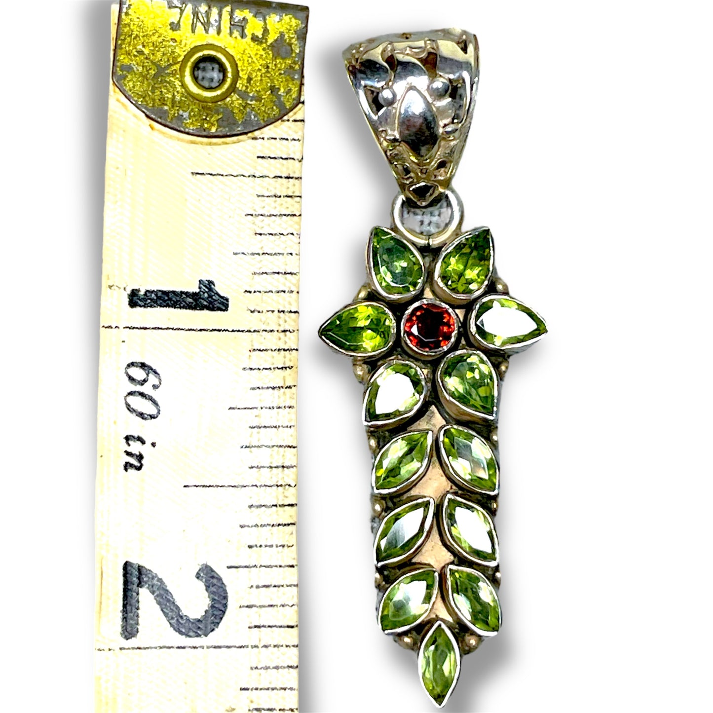 Peridot & Garnet Sterling Silver Flower Necklace Pendant