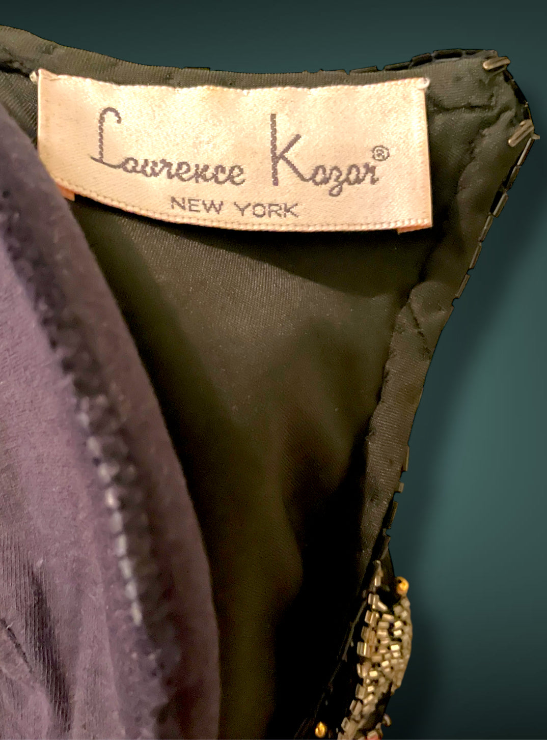 Vintage 1980’s Silk NYE Gold Silver Red & Black Glass Bead Short Dress