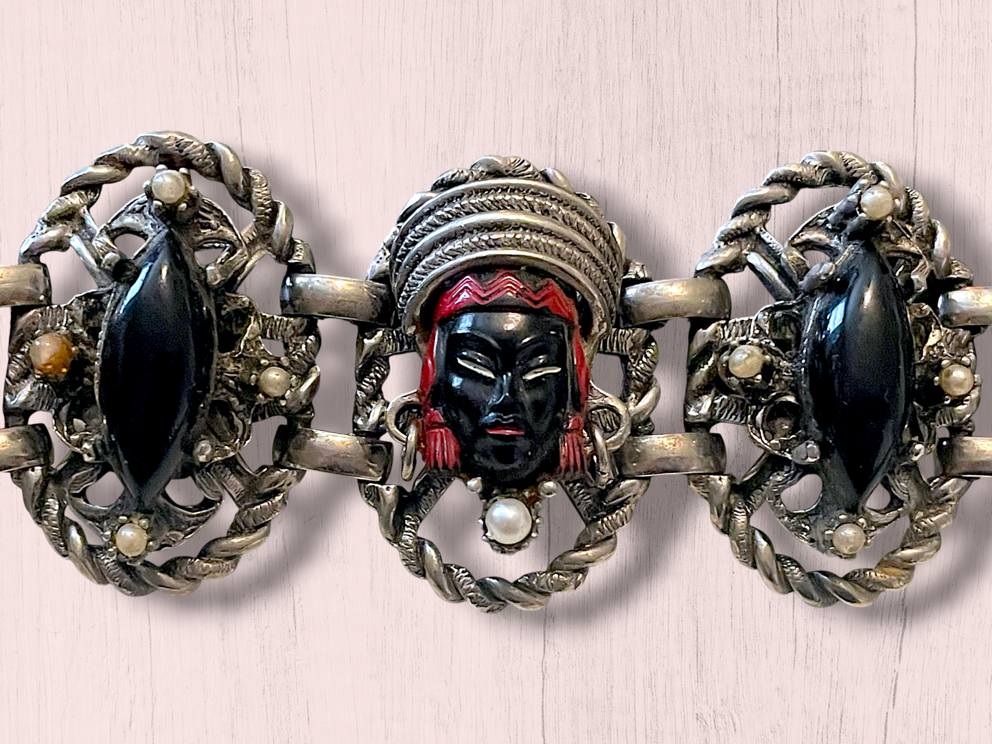 Vintage Selro & Selini African Headdress Face Panel Link Bracelet