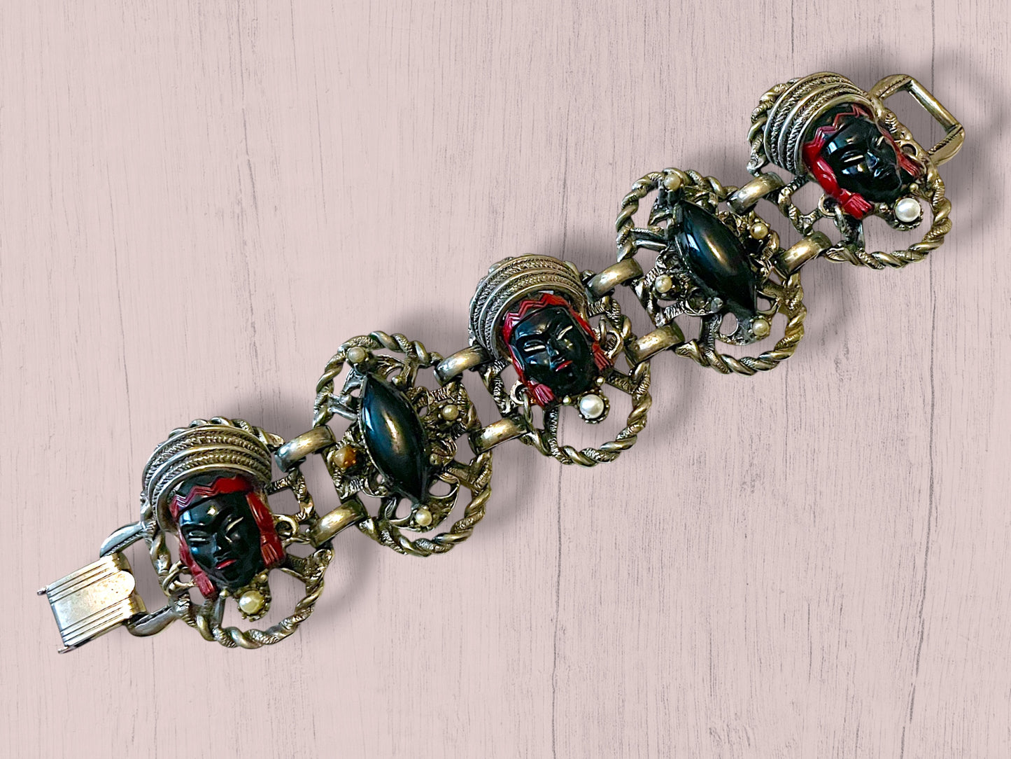 Vintage Selro & Selini African Headdress Face Panel Link Bracelet