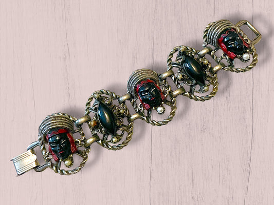 Vintage Selro & Selini African Headdress Face Panel Link Bracelet