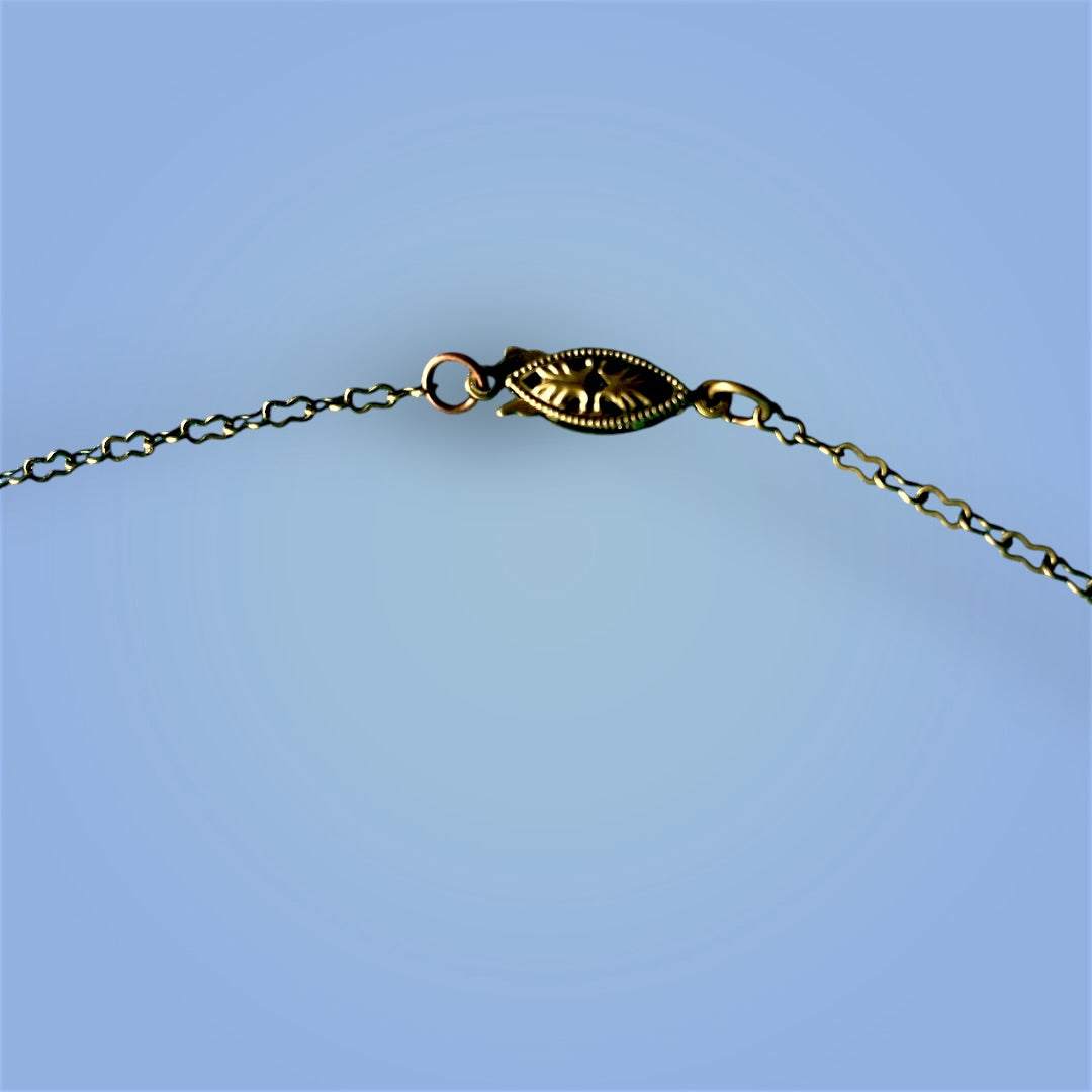 Art Nouveau Czechoslovakian Brass Filigree Royal Blue Crystal Necklace
